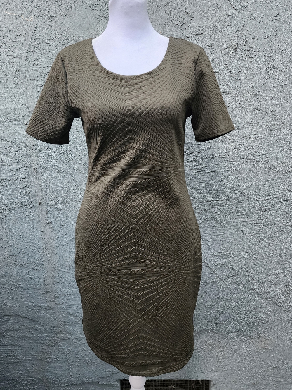 rue21 Olive Green Textured Bodycon Dress Short Sleeve Size Small S